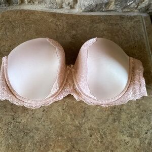 Victoria Secret Bra 38D Dream Angels Strapless Nude Pink Lace